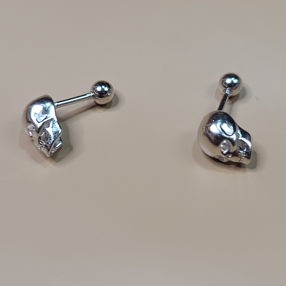 925 Sterling Silver Platinum Plated Skull CZ Punk - Picture 10 of 12